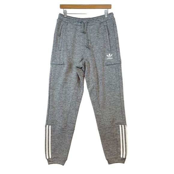 Adidas Gray Joggers Pants Mens Small Cargo Sweatpants Drawstring Three Stripe - Picture 1 of 7